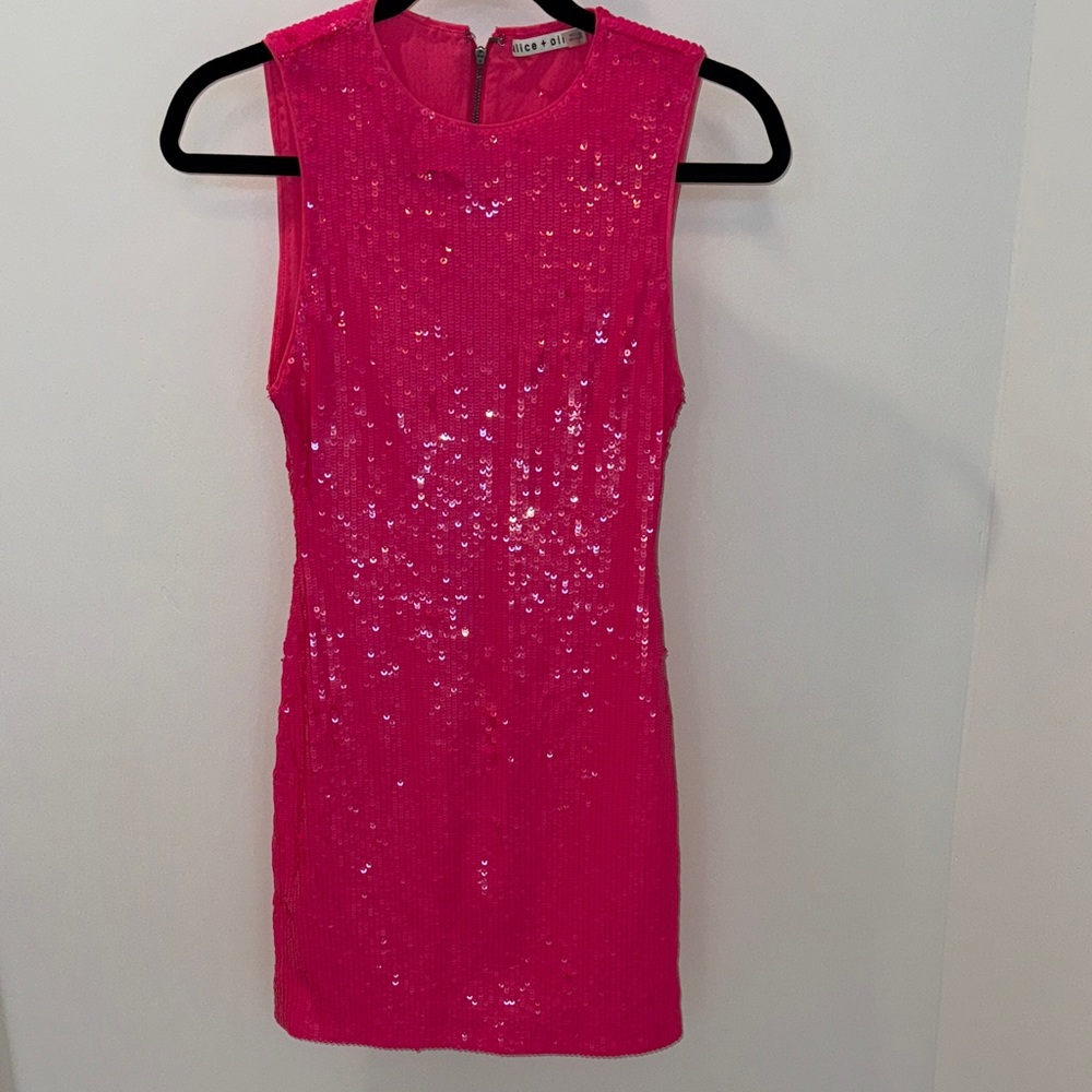 Alice + Olivia Fuchsia Sequin Mini Dress